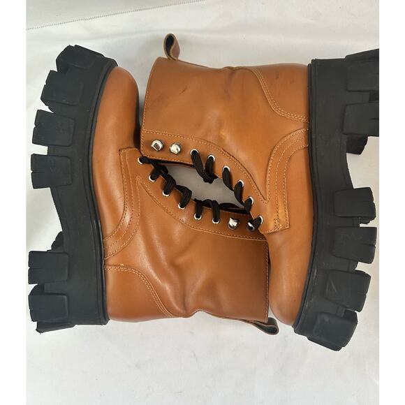 Marc Fisher LTD Happy Leather Boots Lace up Combat Tan Size 5.5 - Picture 4 of 11